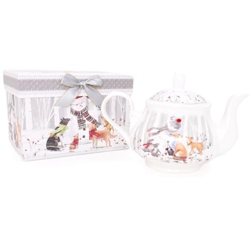 Image of Christmas Concepts® 200mm (8") Snowman & Friends Deluxe Ceramic Tableware Range - Teapot with Matching Decorative Gift Box