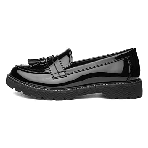 Image of Lilley Angel Womens Black Patent Tassel Loafer - Size 6 UK - Black