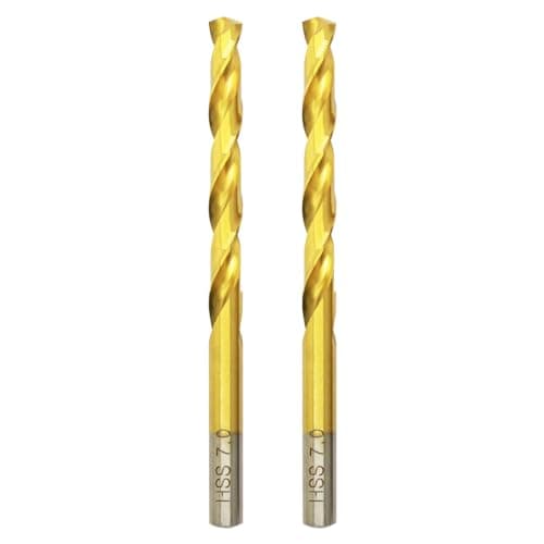 Image of Hilpaty HSS-TiN Drill Bit 7.0mm x 109mm x 2pcs Titanium Coated Twist Drill Bits for Metal, Stainless Steel, Non Ferrous, Cast Iron, Wood