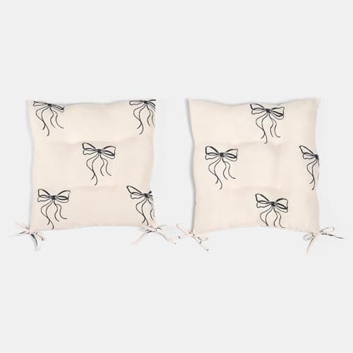 Image of OHS 2 Pack Seat Pads for Dining Chairs Bow Print Chair Cushions Soft Comfortable Outdoor Cushions with Ties for Garden Living Room Kitchen Office Dining Chair Seat Pads, Monochrome - 40 x 40cm