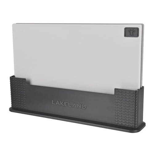Image of Lakeland Nesting 3 Chopping Board Set Colour Coded for Meat Fish & Veggies with Space Saving Stand Anti-Slip Surfaces and feet