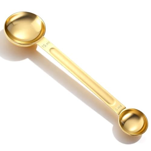 Image of Double Sided Coffee Measuring Spoon, Stainless Steel Teaspoon Scoop 5ml and 15ml Coffee Measuring Scoop, Dual-Measure Long-Handle Spoons for Tea Sugar Baking Precise Gold