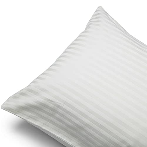 Image of Luxury Hotel Quality 100% Egyptian Cotton Sateen Stripe Oxford Pillowcases 250TC Satin Striped Pillow Case (White, Housewife Pillowcase)
