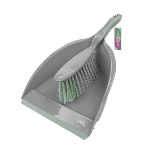 Image of JVL Dustpan and Brush Set with Rubber Grip – Handheld Home Cleaning Set, Grey