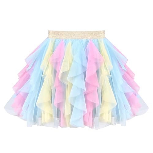 Image of Girls Skirt Rainbow Tulle Layered Tier Ruffle Princess Birthday Dance Party Age 7-8 Years