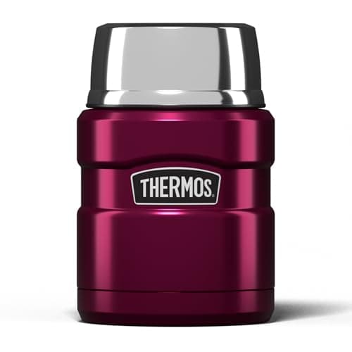 Image of Thermos Stainless King Food Flask, 470ml Capacity - Sleek Multi- Purpose Flask for Daily Food Prep - Durable Stainless Steel with Classic Raspberry Finish - Ideal for On-the-Go Meals & Drinks