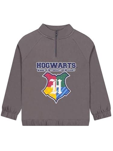 Image of Harry Potter Boys Sweatshirt With Quarter Zip, Hogwarts Kids Jumper With Zip, Hogwarts Boys Clothes, Grey 9-10 Years