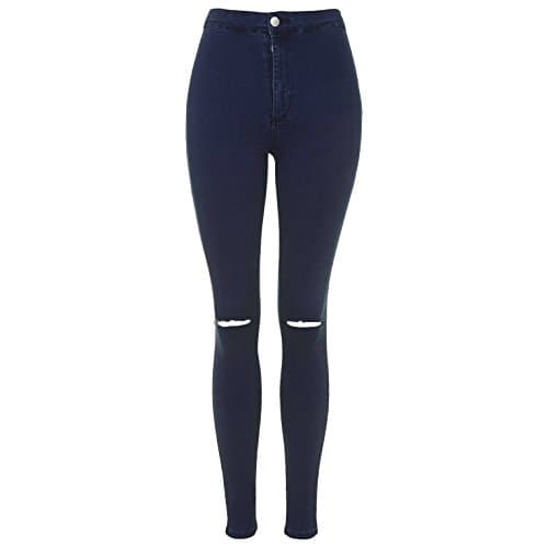 Image of New Ladies Skinny High Waisted Tube Joni Jeans Jeggings Stretch Denim Knee Ripped Cut Out UK Size 6-16 (UK12 / EU40, Dark Blue)