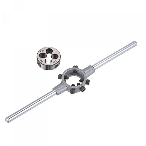 Image of sourcing map Die Stock Handle Wrench Set, M9 x 1.25 Threading Round Die and 25mm (Fit M7-M9 Dies) Holder Adjustable Wrench Hand Tool