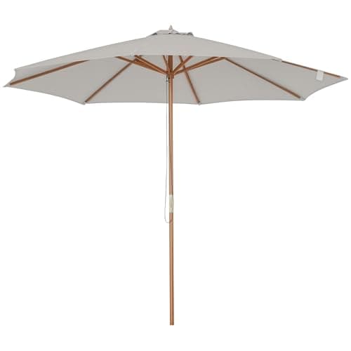 Image of Outsunny 3(m) Garden Parasol, Pulley Operated Patio Umbrella, Wooden Parasol, Table Market Umbrella with Rope Pulley Mechanism and 8 Ribs, Grey