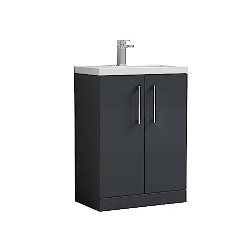 Image of nuie PAL029 Arno Floor Standing 2 Door Vanity Unit & Polymarble Basin, 600mm, Soft Black