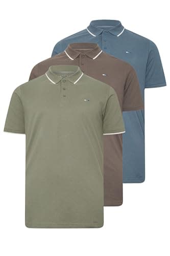 Image of BadRhino Big & Tall 3 Pack Blue/Green/Brown Tipped Polo Shirt - Men's - Plus Size Curve