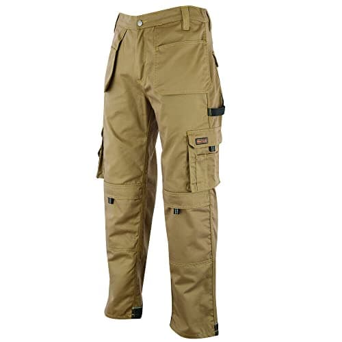 Image of WrightFits Men Pro-11 Work Trousers Khaki - Heavy Duty Safety Combat Cargo Pant - Multi Pockets & Knee Pad Pockets - Triple Stitched -Durable Work wear (34W X 33L, Khaki)