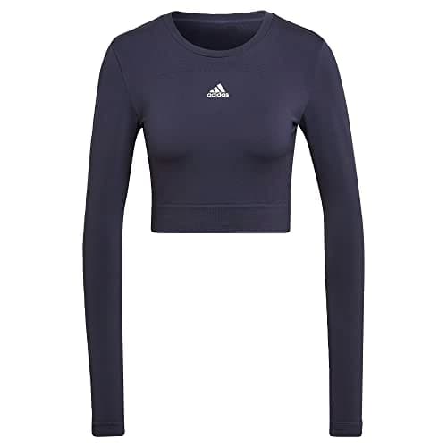 Image of adidas Women's Standard Seamless Cropped Long Sleeve Tee, Shadow Navy/White, Small