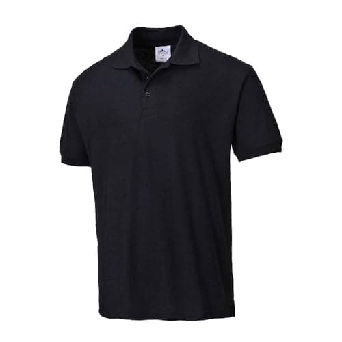 Image of Portwest B210 Naples Mens Polo Shirt Short Sleeve Pique Knit Polycotton Corporate Workwear Uniform UPF 40 Plus UV Protection Rib Collar Cuffs Twin Stitched Seams, Black, XXL