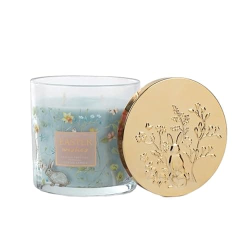 Image of eBoutik - Large Easter Scented Candle Decoration – Spring Fragrance Glass Jar Candle with Dual Wick, Long Burning Aromatherapy Candle for Home Decor (Blue Easter Wishes)