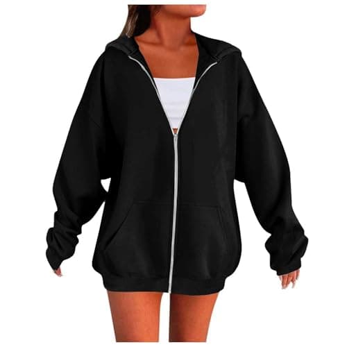 Image of Womens Hoodies Zip up Long Sleeve Hoodies for Women Uk Ladies Zip up Hoodie Full Zip Sweatshirts Top Autumn Winter Tops Sweatshirt Jackets Coat Women's Fashion My