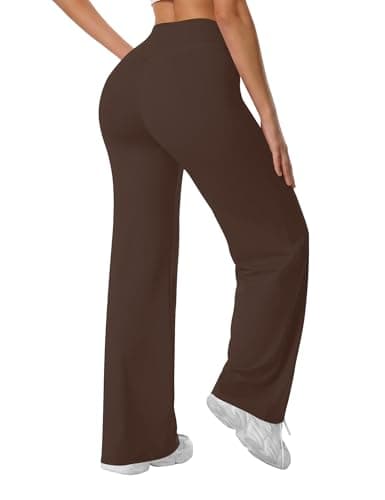 Image of Rapbin Women's Yoga Trousers Wide Leg High Waist Straight Pants No Front Seam Stretchy Flared Casual Leggings for Gym Yoga Lounge Coffee S