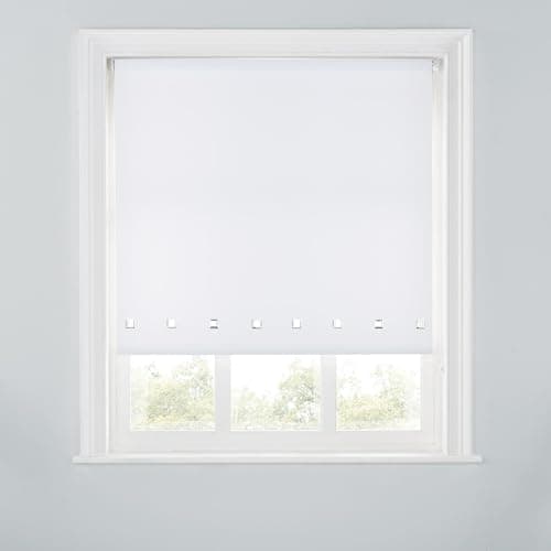 Image of Premium Trimmable Square Eyelet Roller Window Blind – Light Filtering Fabric,Easy Fit,Child Safe Chain for Bedroom,Kitchen,Living Room. 4FT - WHITE - 120cm (W) x 170cm (L) | 47.2" (W) x 66.9" (L)
