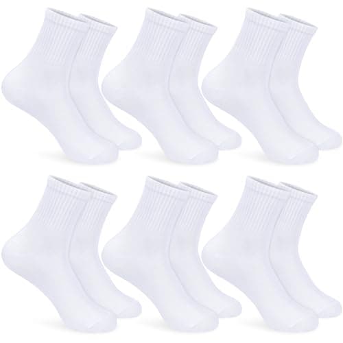 Image of Smlper 6 Pairs Kids Sports Cushioned Crew Socks for Boys & Girls, Breathable Cotton Athletic School Socks, Striped Black/White, Size 5-12 Years