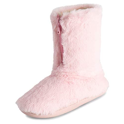 Image of Polar Women’s Faux Fur Indoor Outdoor Boot Slippers - Memory Foam Lined House Shoes with Zip Closure, Plush Warm Lining & Non-Slip Rubber Sole - Cosy Winter Comfort Footwear - Pink - UK6/EU39