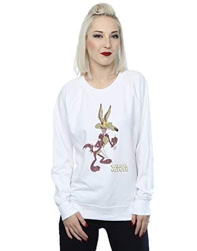 Image of Absolute Cult Looney Tunes Women's Wile E Coyote Distressed Sweatshirt White X-Large