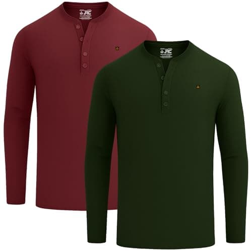 Image of JRC 2 Pack Mens Long Sleeve Henley Shirts, Lightweight Henley Tops for Gym, Running & Casual Outings (Maroon, Olive, XL)