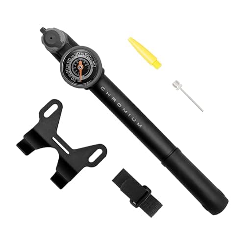 Image of BV Mini Bike Pump Portable Frame Pump, Shock Pump for Bike Shock, Air Ball Pump Inflator with Ball Pump Needles, Mini Pump Fits Presta & Schrader- Smart Valve (Mini Pump with Gauge)