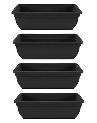 Image of Shop4allsorts Set Of 4 Black Trough Plant Pot Plastic Bell Garden Flower Patio Planter 46cm