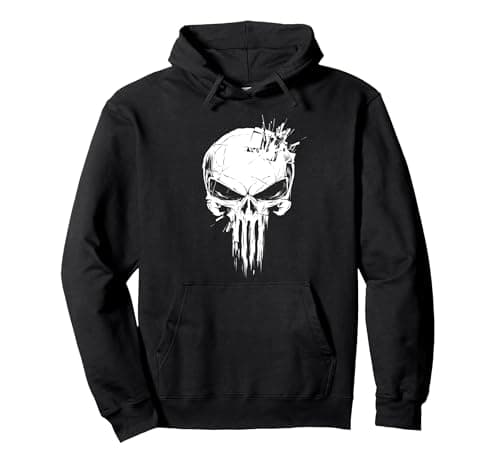 Image of Marvel The Punisher Jagged Skull Pullover Hoodie, Adult Unisex, Black, X-Large
