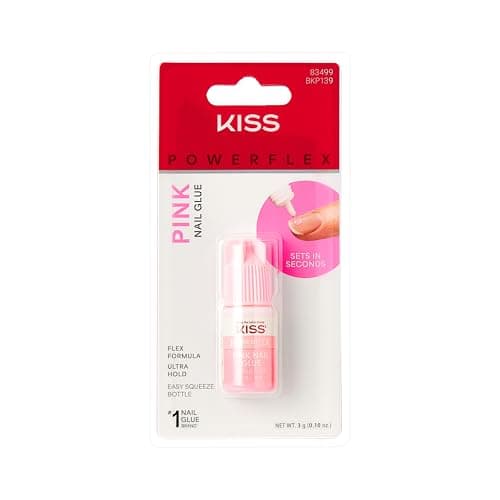 Image of KISS PowerFlex Pink Nail Glue, Ultra Hold Flex Formula, Easy Application Squeeze Bottle, Pink Tint, Super Strong, Instant Bonding, Net Wt. 3g (0.32 Ounces)