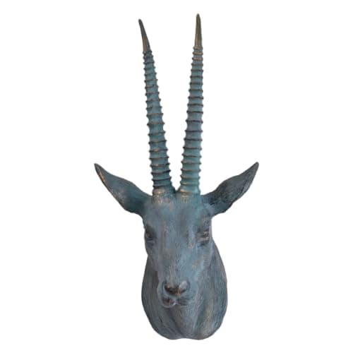 Image of JIALINXIA Faux Antelope Head Wall Mount Decor, Cruelty-Free Gazelle Sculpture with Long Tipped Horns, Distressed Rustic Boho Home Decoration for Living Room Office
