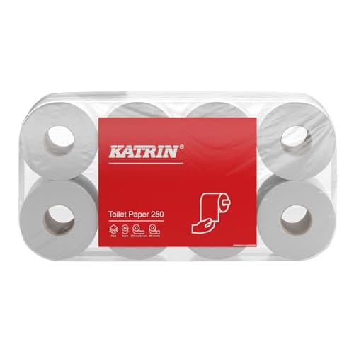 Image of 72 Rolls of Toilet Paper Katrin Toilet | 3-Ply | 250 Sheets Each | Perforated | Especially Soft and Comfortable | Packaging Unit: 9 x 8 = 72 Rolls in Foil Bag #11841-Katrin Shipping Weight: 9.7 kg
