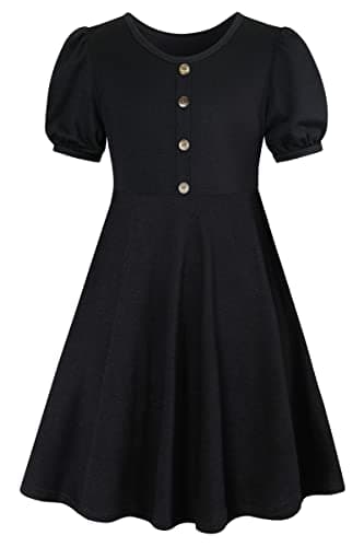 Image of SFreeBo Girls Casual Dresses Size 7-8 Kids Skater Dress Black Summer Short Sleeve Cotton T-Shirt Dresses Girls Party Skater Dress