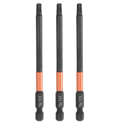 Image of sourcing map 3pcs T25 Torx Head Screwdriver Bit 4" (100mm) Long 1/4" Hex Shank Magnetic No Hole Tamper Proof 6 Point Star Screw Driver Drill Bits Phosphate S2 Steel Industrial Power Tools