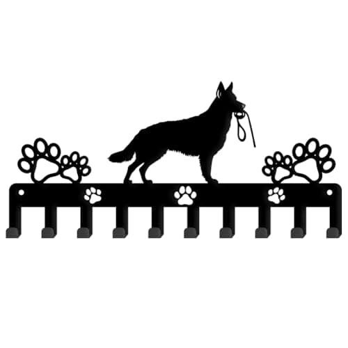 Image of SUPERDANT German Shepherd Key Holder Dogs Key Hooks with Paw Print Dog Leash Rack with 10 Hooks Decorative Keys Hanger Personalized Wall Mounted Hook for Home Wall Decor