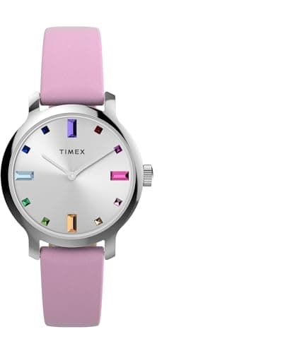 Image of Timex Women's Trend 31 mm Watch - Purple Leather Two-Piece Quick Release Strap Silver-Tone Dial Silver-Tone Case TW2W84800