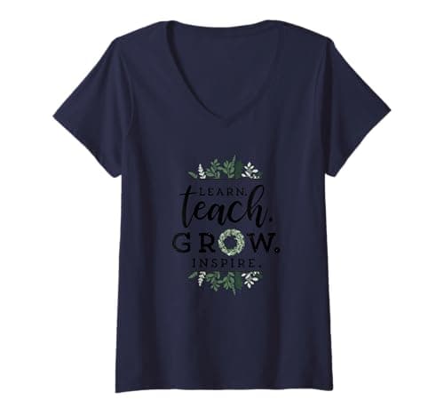 Image of Womens Farmhouse Boho Learn Teach Grow Inspire Motivational V-Neck T-Shirt