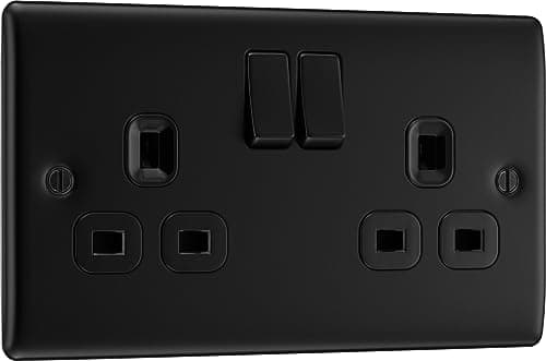 Image of BG Electrical Double Switched Power Plug Wall Socket, Nexus Metal, Matt Black, 13A, NFB22B