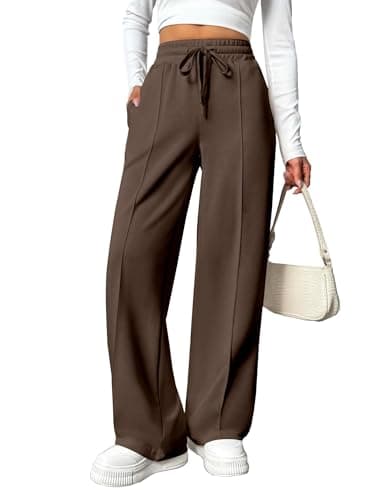 Image of PINSPARK Women's Jogging Bottoms High Waist Sports Trousers Wide Leg Sweatpants with Elastic Waistband Yoga Trousers Training Brown