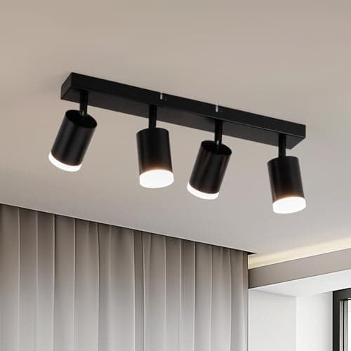 Image of Gr4tec Spotlights Ceiling Lights 4 Way, Black Ceiling Light Fittings, Rotatable Kitchen Ceiling Light, GU10 Spotlight Bar, Modern Ceiling Light Indoor for Bedroom Living Room, Bulb Not Included