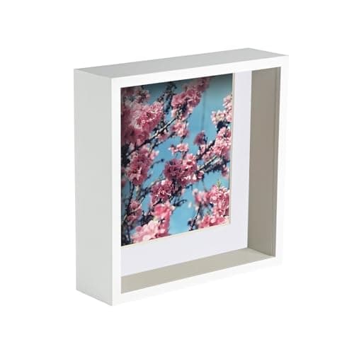 Image of Nicola Spring 8 x 8 3D Shadow Deep Box Photo Frame - Craft Display Picture Frame with 6 x 6 Mount - White