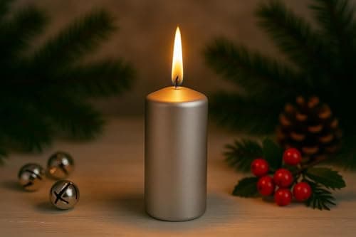 Image of Marco Paul Metallic Silver Pillar Candles Long Burning of 30 Hours 15cm Big Unscented Church Candle Set Non-Toxic Coloured Decorative Wax Candles for Weddings Table Centerpiece Christmas Decoration