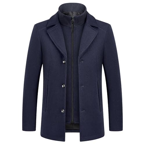 Image of KUDMOL Men's Winter Wool Coat with Removable Cotton Gilet 2-in-1 Winter Warm Casual Peacoat(Navy,XL)