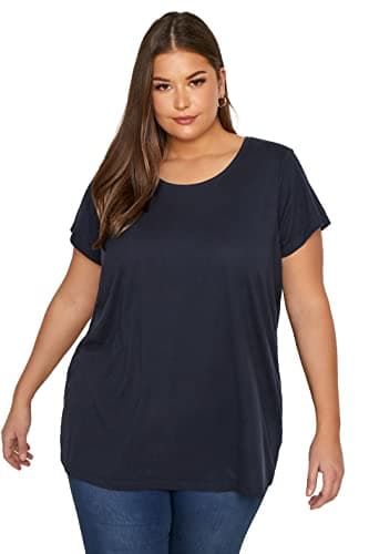 Image of Yours Curve Essential Cotton Soft Stretch Short Sleeve Scoop Neck Tee T-Shirt - Women's - Plus Size Blue 30-32