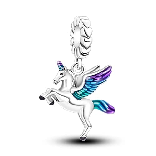 Image of NARMO Silver Charms 925 Sterling Silver Unicorn Charm for Bracelet Flying Horse Charm Bead for Women
