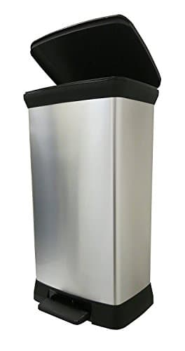 Image of Curver Metal Effect Pedal Touch Soft Close Deco Bin, Silver, 50 Litre, 39 x 29 x 72 cm