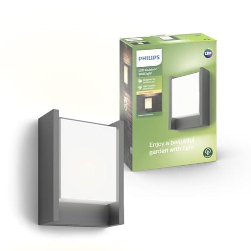 Image of Philips Arbour LED Outdoor Wall Light, 6W, 700 lm, 2,700 K Warm White Light, IP44 Weather-Resistant, Built-in LED, Durable, Aluminium, Anthracite Grey