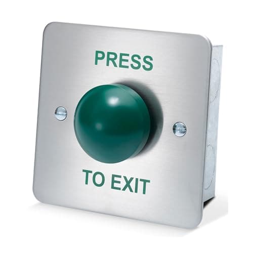 Image of SecureMyDoor - PRESS TO EXIT Green Dome Button Push Door Release Switch | Brushed Stainless Steel | Easy Installation | Ideal for Commercial & Residential Buildings (Flush Mount)