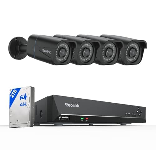 Image of Reolink 4K PoE CCTV Camera Systems, 8CH NVR with 2TB HDD, 4X 8MP IP Cameras Outdoor with Smart Person and Vehicle Detection, Night Vision, 24/7 Recording, RLK8-800B4 Black